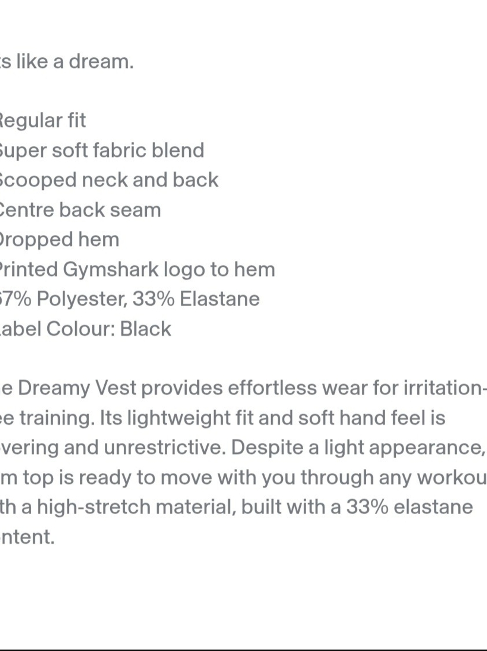 Gymshark Dreamy Vest XL Black  Performance Tank - Picture 4 of 7